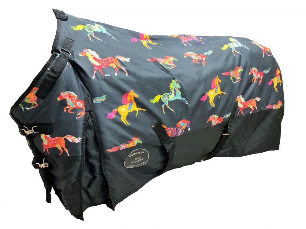 The Waterproof and Breathable Showman Southwest Tribal Running Horse Print 1200 Denier Perfect Fit Turnout Blanket