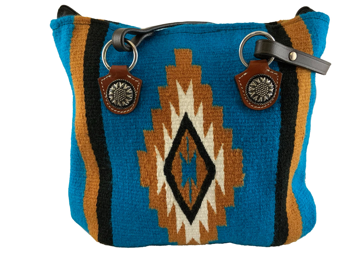 Showman Southwest Saddle blanket handbag with genuine leather handle with sunflower concho accents