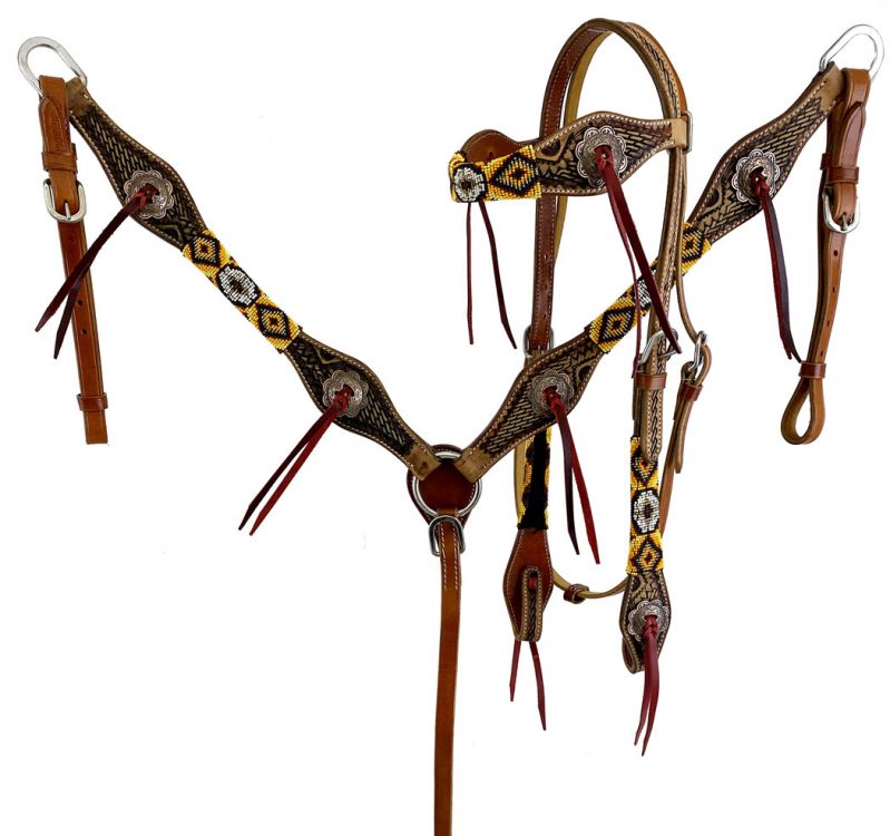 Showman Navajo Beaded Southwest Design medium oil headstall and breast collar set