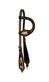 Showman One ear headstall with painted feather design, Argentina Cow leather