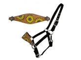 Showman Leather bronc halter with hand painted sunflower design