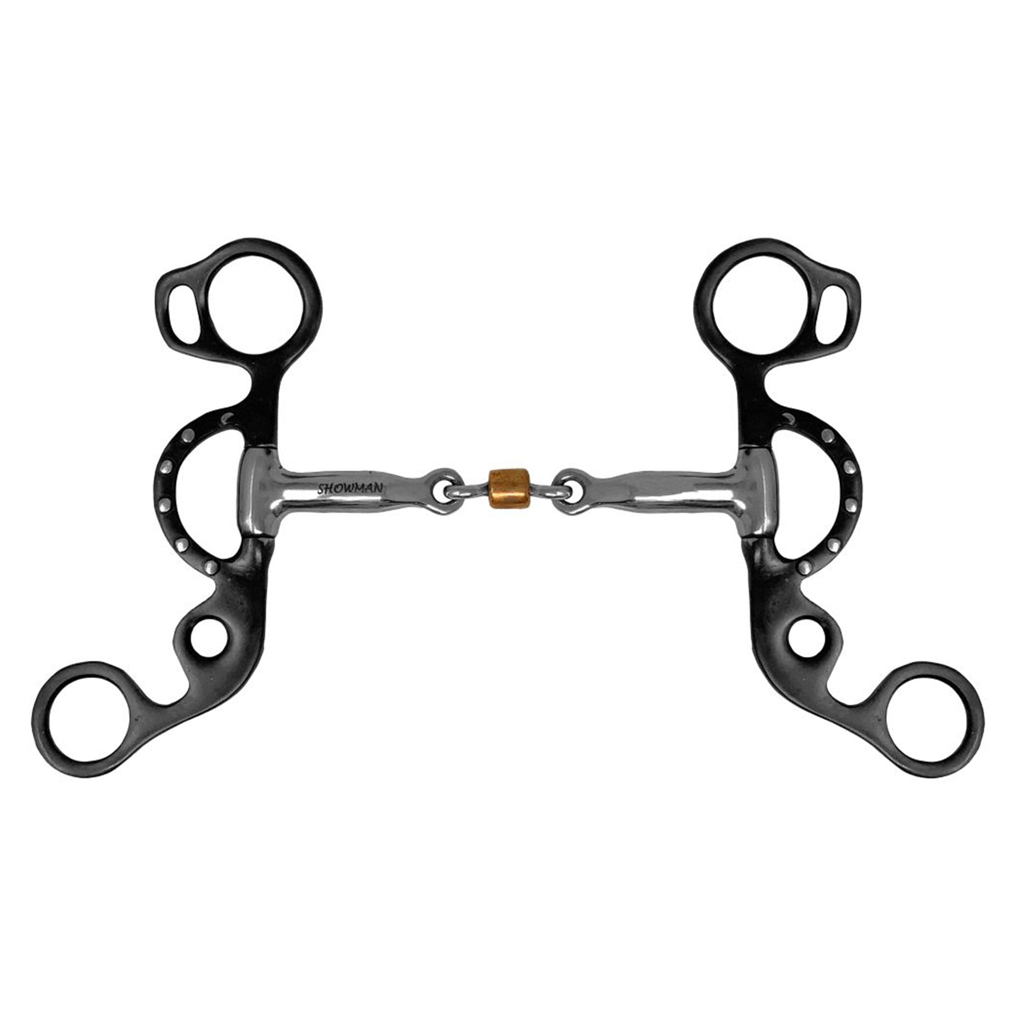 Showman Short Shank Three Piece Sweet Iron Snaffle With Copper Roller