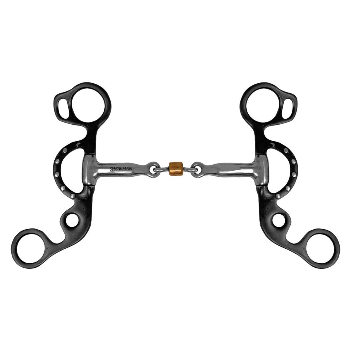 Showman Short Shank Three Piece Sweet Iron Snaffle With Copper Roller
