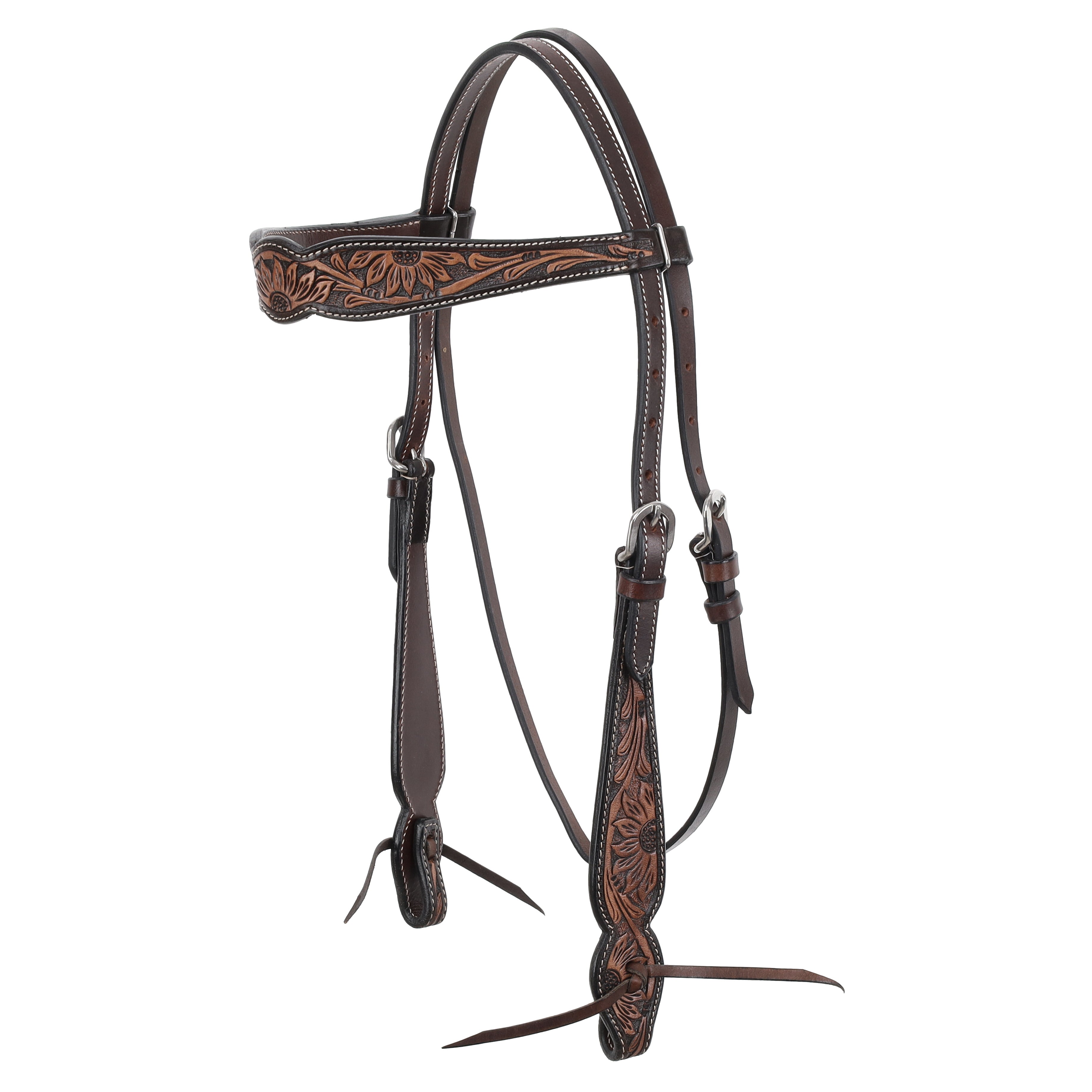 Showman Argentina cow leather browband headstall with sunflower tooling