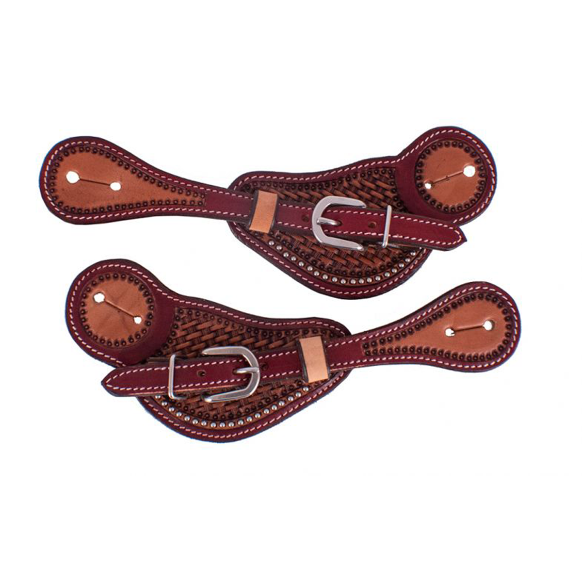 Showman Men's Two-Toned Argentina Cow Leather Spur Straps with Basketweave Tooling
