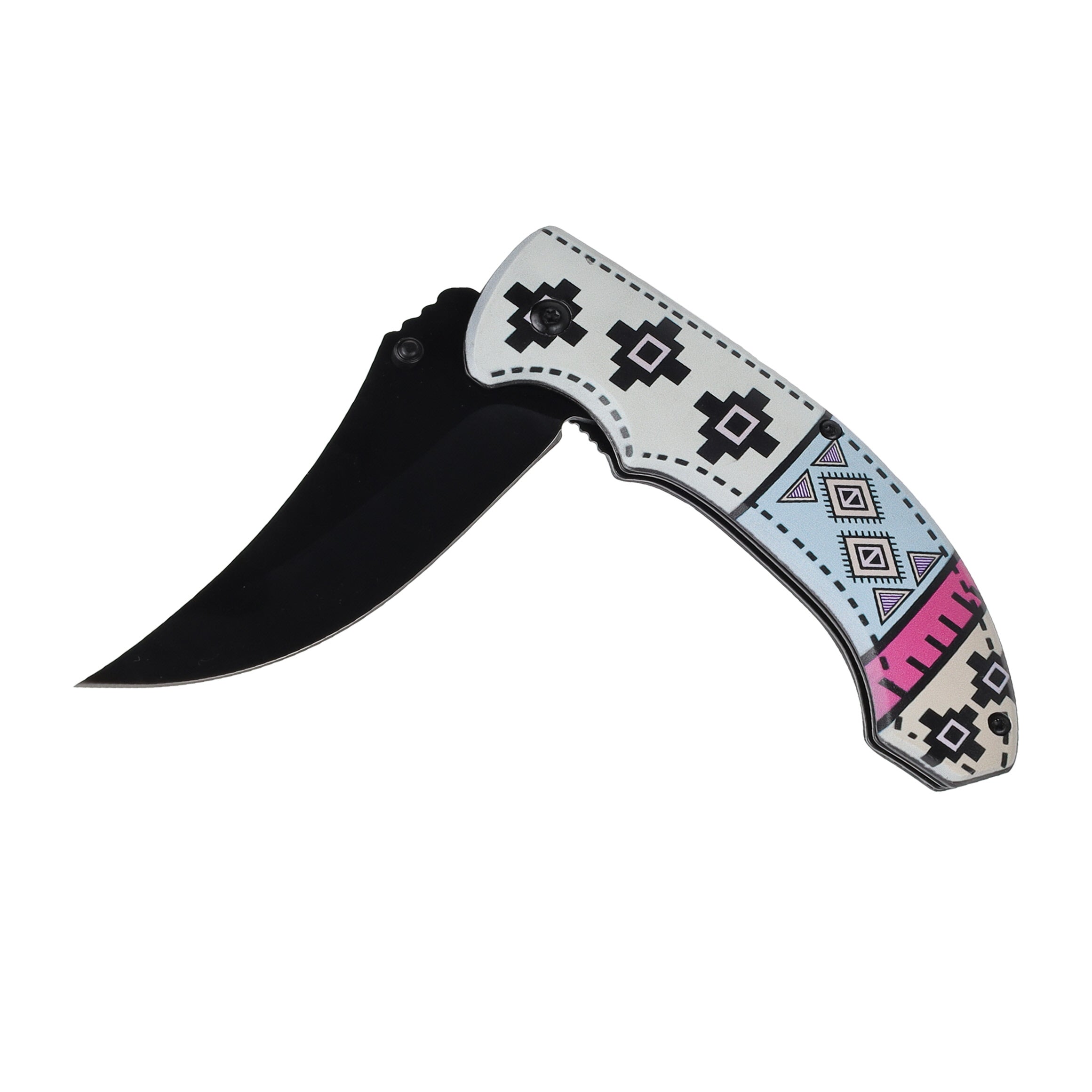 Tribal Runes Assist Open Pocket Knife with Belt Clip