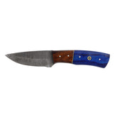 Lariat Timberline - Hand-Forged Damascus Skinning Knife with Blue & Brown Wood Handle