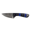 Lariat Nightfall - Hand-Forged Damascus Skinning Knife with Black Horn & Blue Pakka Wood Handle