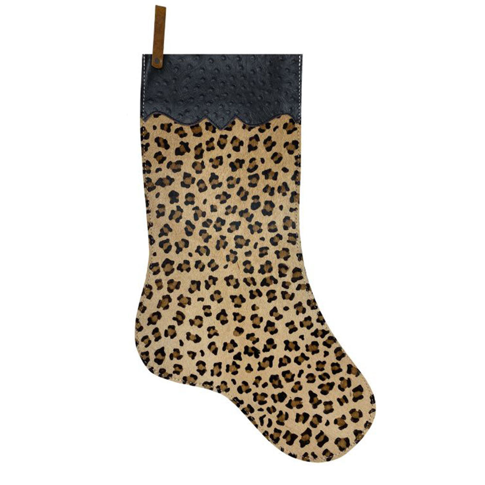 Showman Leopard Cowhide Christmas Stocking - Ostrich Cuff