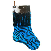 Showman Fringe Cowhide Christmas Stocking - Blue Zebra