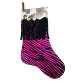 Showman Fringe Cowhide Christmas Stocking - Pink Zebra