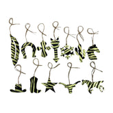 12 Piece Leather Christmas Ornament Set - Green Zebra