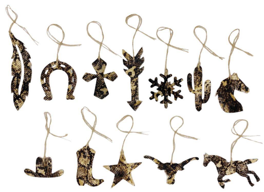 12 Piece Leather Christmas Ornament Set - Snake Skin