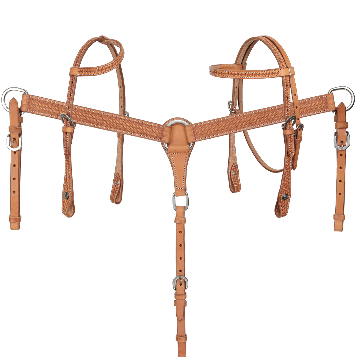 Showman 3-Piece Argentina Cow Leather Browband, One Ear Headstall and Breastcollar Set - Large Pony