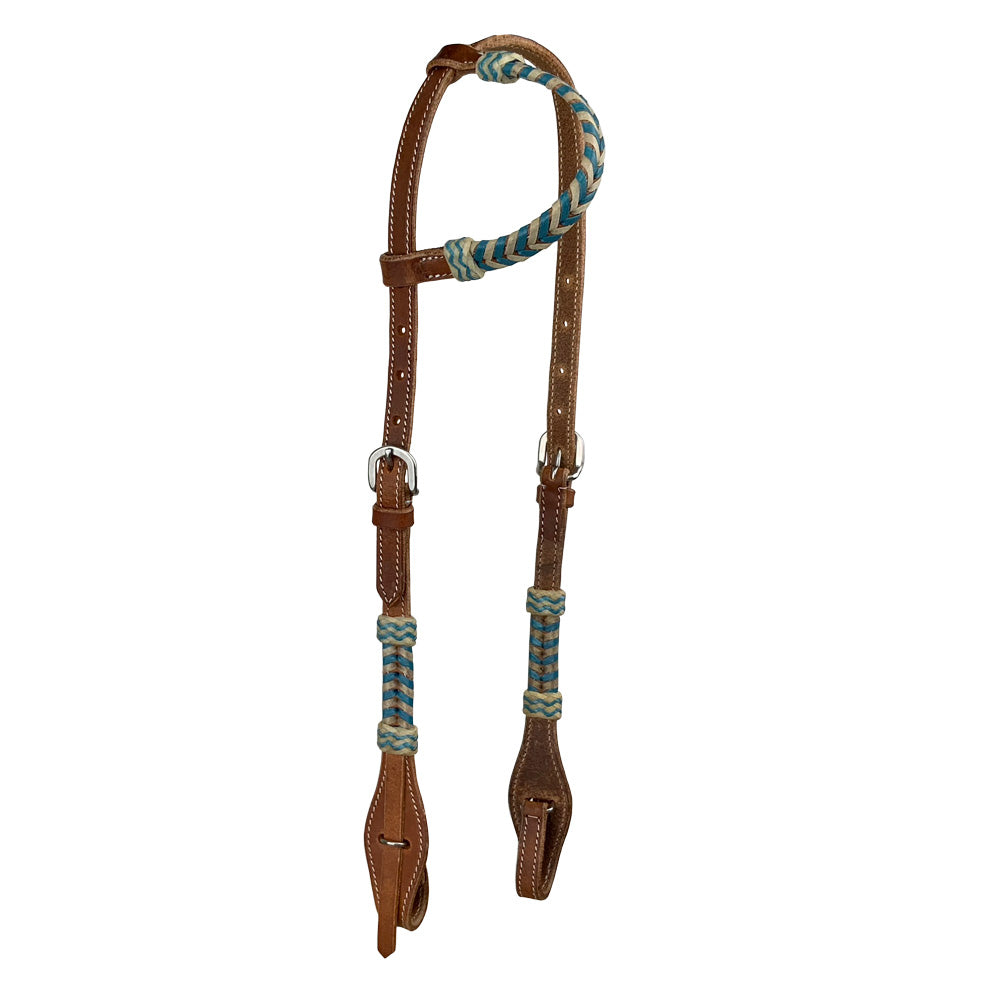 Showman Argentina Cow Leather One Ear Headstall with Teal Rawhide Accents