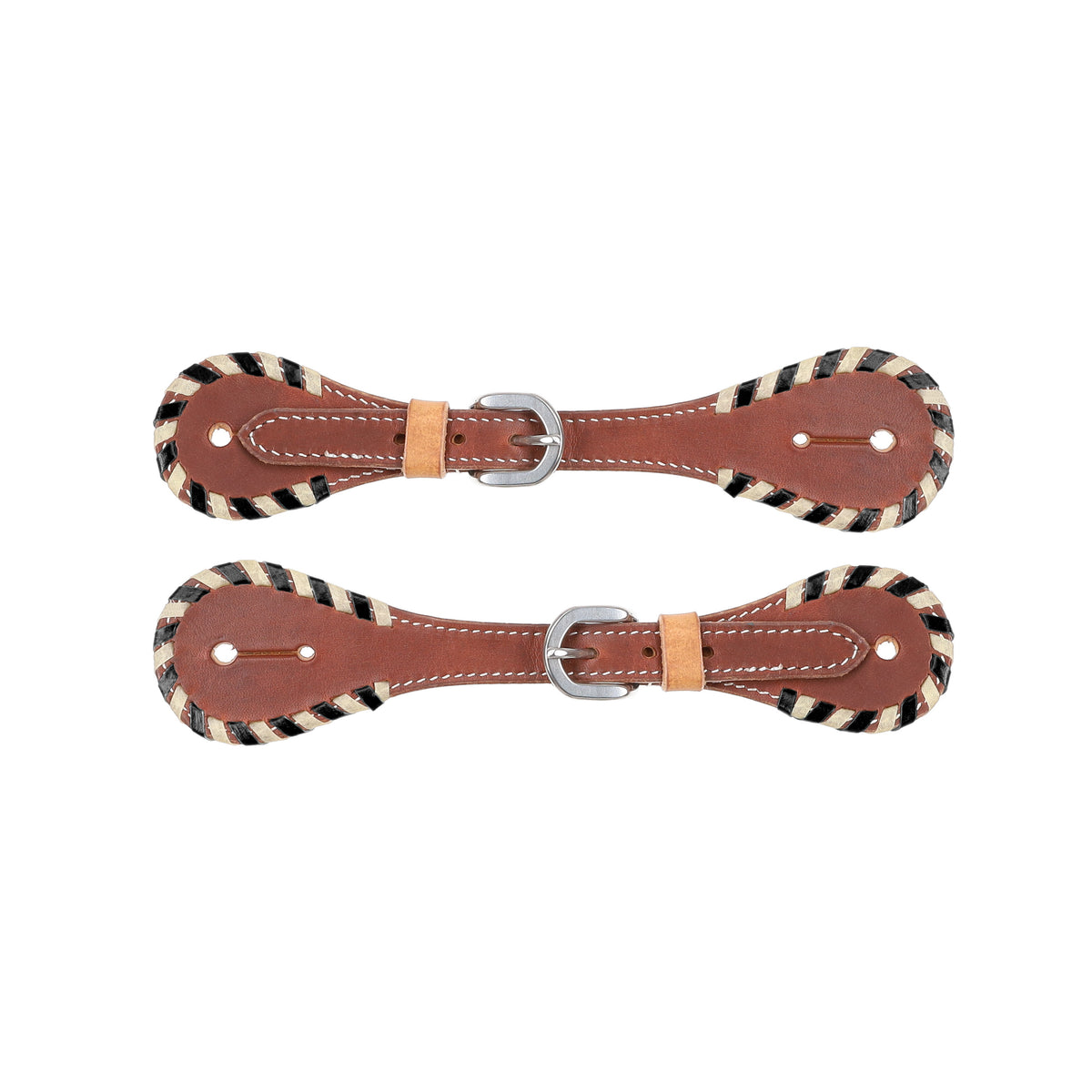 Showman Ladies Argentina Cow Leather Spur Strap with White and Black Rawhide