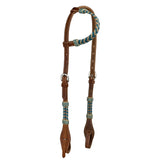 Showman Argentina Cow Leather One Ear Headstall with Teal Rawhide Accents