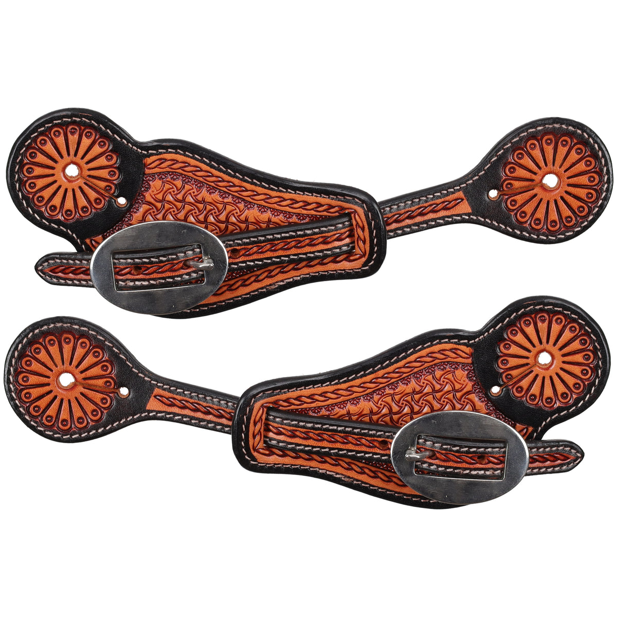 Showman Men's Prairie Maze Argentina Cow Leather Spur Straps