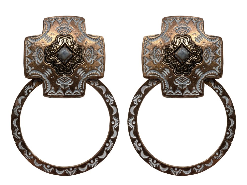 Western Style Hoop Copper Tone Dangle Earrings - Cross Post