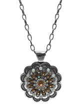 Concho Pendant Necklace With Clear and Brown Crystals