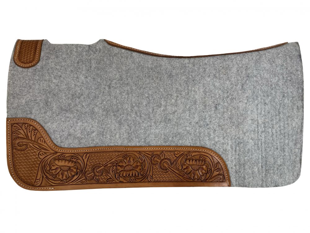 30" x 32" Contoured Felt Saddle Pad with Tooled Top Grain Wear Leathers