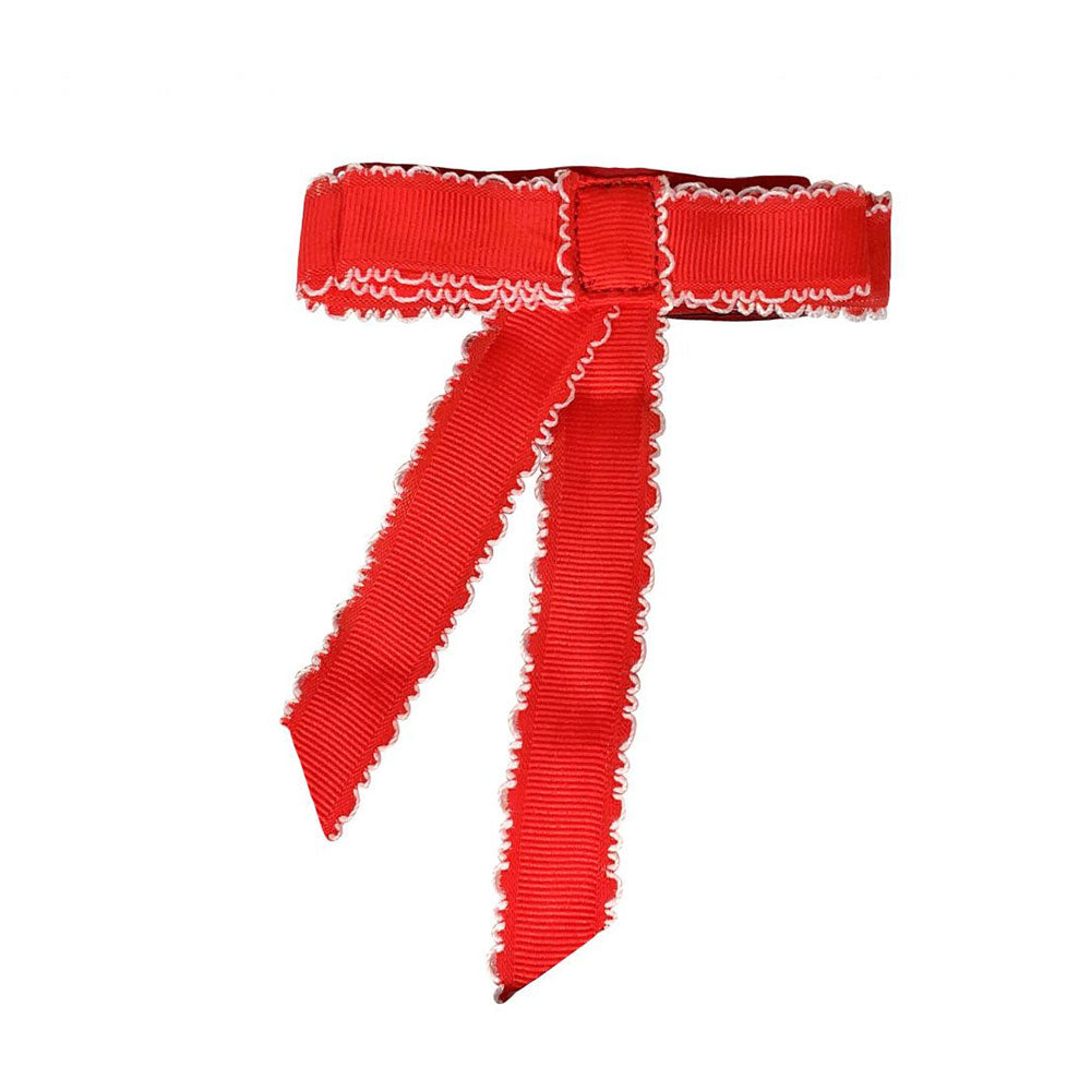 Red and White Laced Christmas Tail Bow