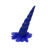 6" Metallic blue clip-on unicorn horn with gold lacing