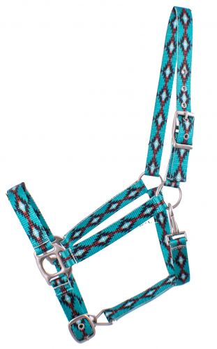 Showman Premium Nylon Horse Sized Halter with Turquoise and Brown Navajo design