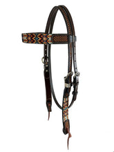 Showman Two Tone Argentina Cow Leather Browband Headstall with Aztec Beaded Inlays