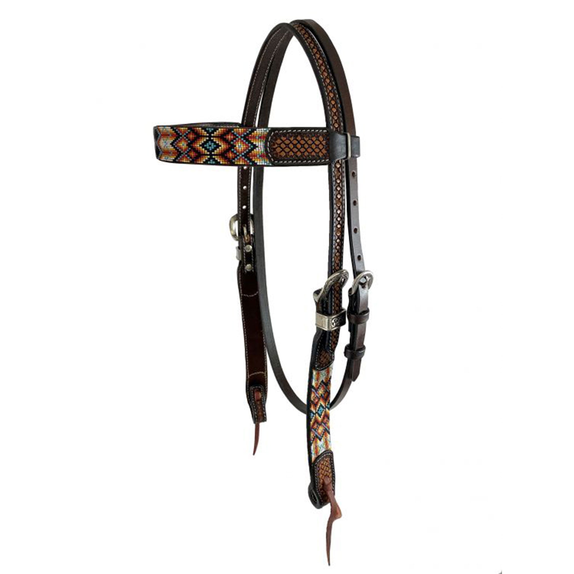 Showman Apache Dusk Beaded Argentina Cow Leather Browband Headstall