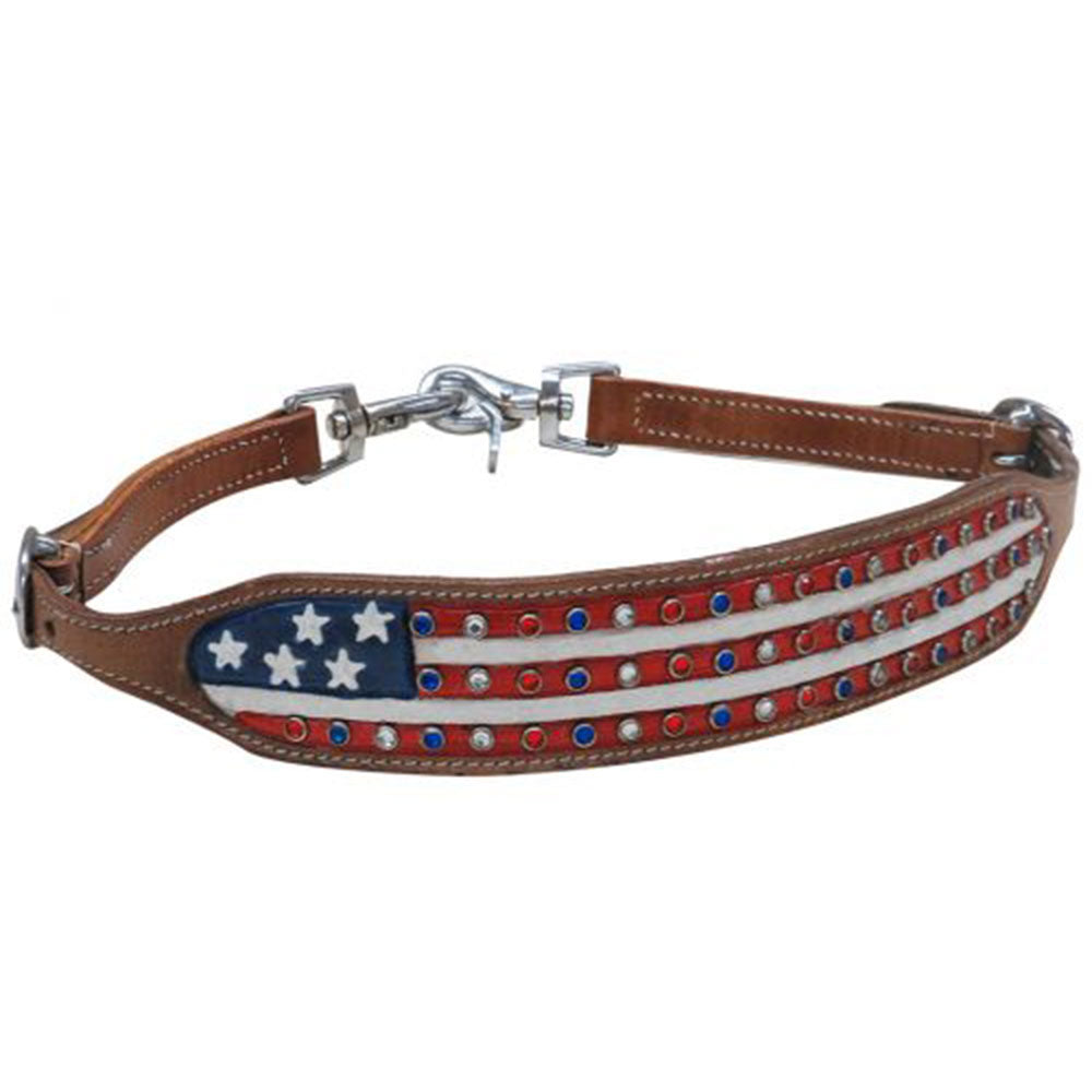 Showman American flag wither strap with crystal rhinestone studs