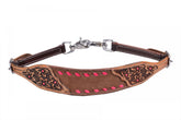 Showman Chocolate Oiled Rough Out Leather wither strap with Pink buck stitch trim