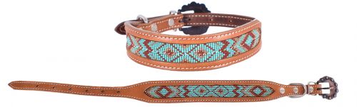 Showman Couture Genuine leather dog collar with beaded inlay