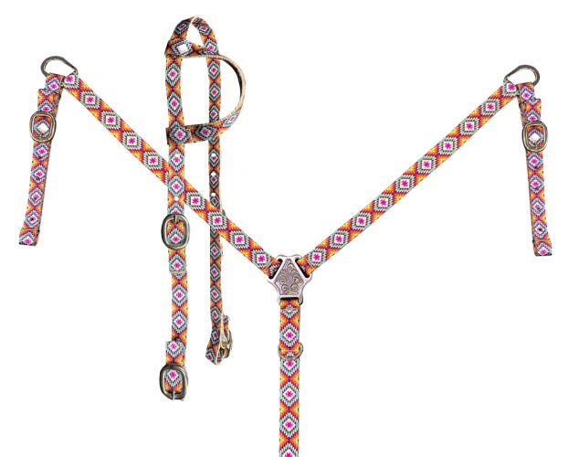 Showman Aztec Print Nylon One Ear Headstall and Breastcollar Set