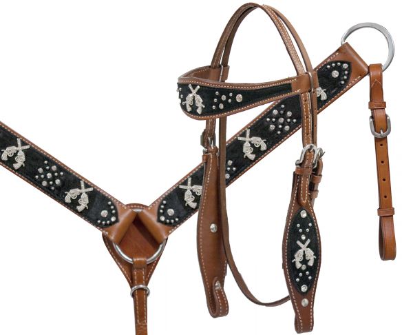 Showman Crossed guns headstall and breast collar set