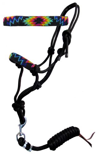 Showman Rainbow navajo beaded nose cowboy knot rope halter with 7' lead