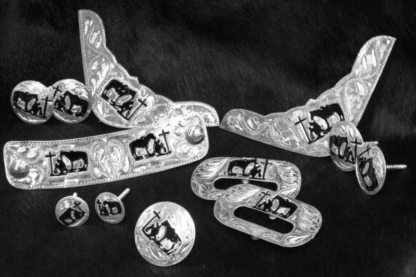 12 piece engraved praying cowboy silver trim kit