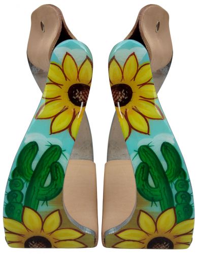 Showman Lightweight twisted angled aluminum stirrups with sunflower and cactus print overlay