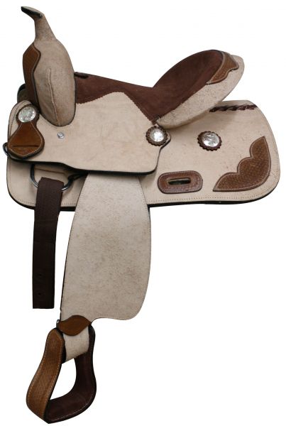 13" Pony / Youth Rough Out Leather Saddle with Tooled leather accents