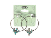 Turquoise Cactus silver hoop earring