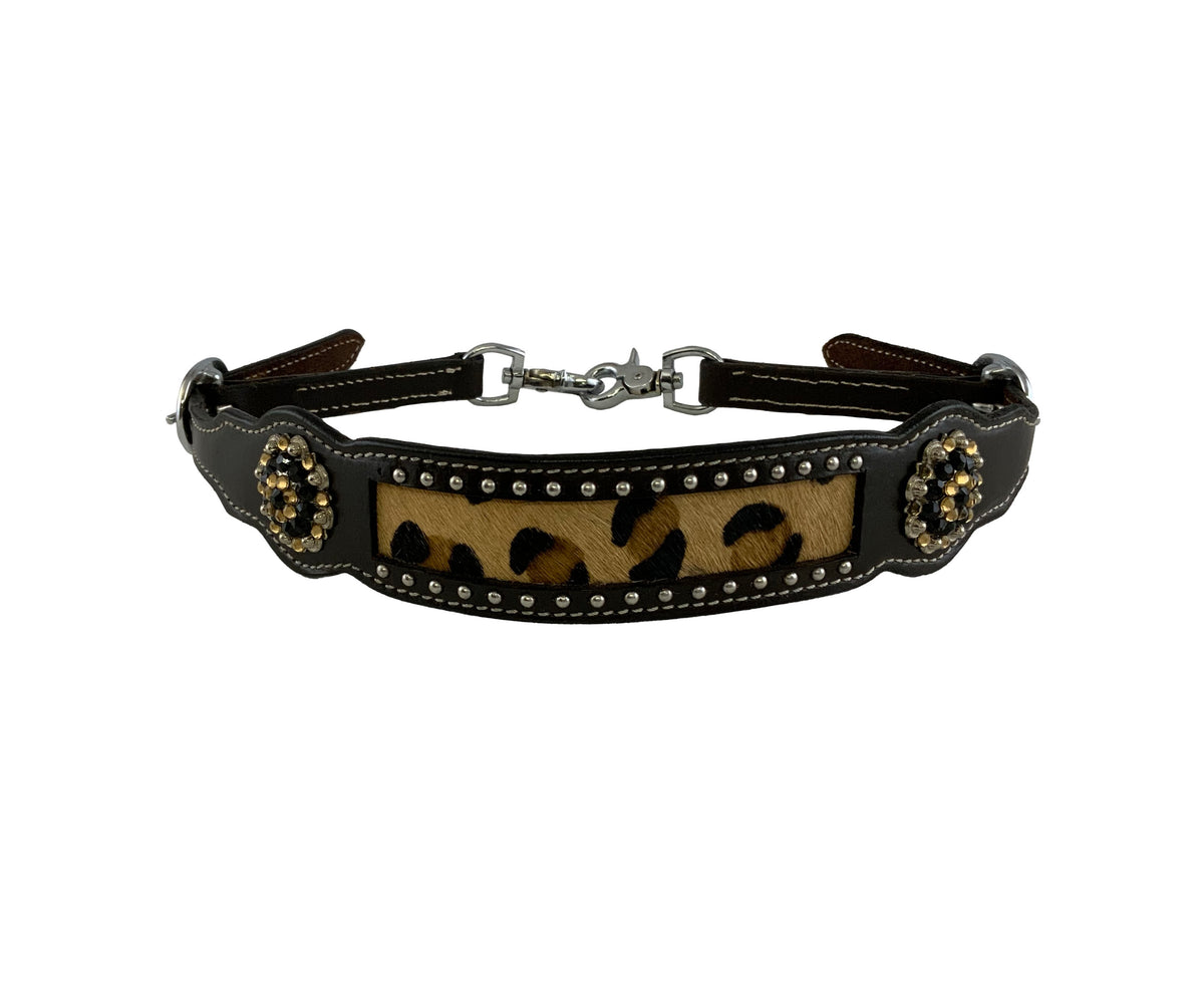 Showman wither strap with hair on cheetah inlay and bling conchos