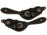 Ladies Tooled Leather Spur Straps - Copper Berry Conchos