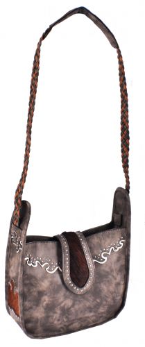 P&G Gray Genuine Leather Crossbody Bag with cowhide inlay